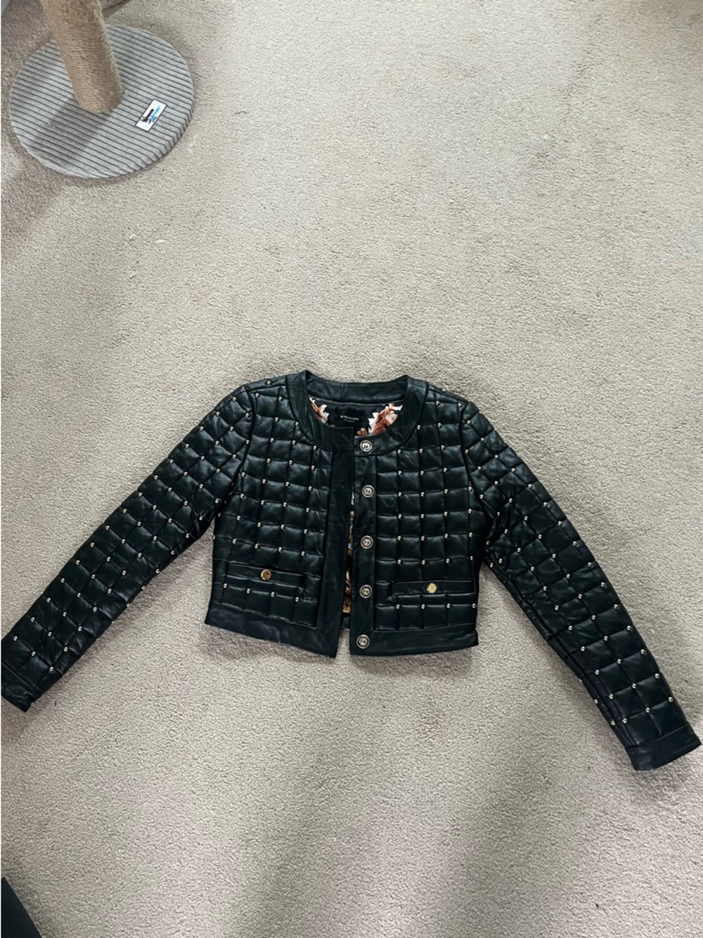 Marciano Black Quilted Cropped leather Jacket with Stud Accents - Worn only once